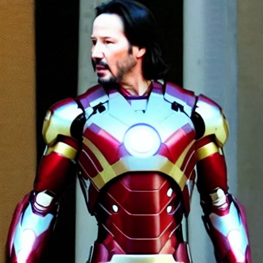 Image similar to Keanu Reeves in an Iron Man costume