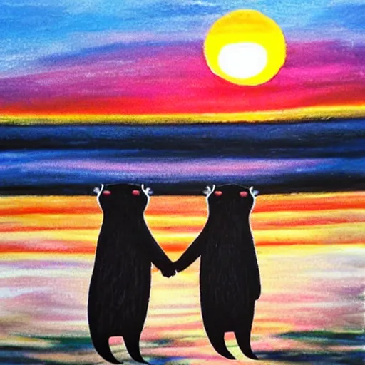 Prompt: otters holding hands into the sunset dream 8k award winning masterpiece