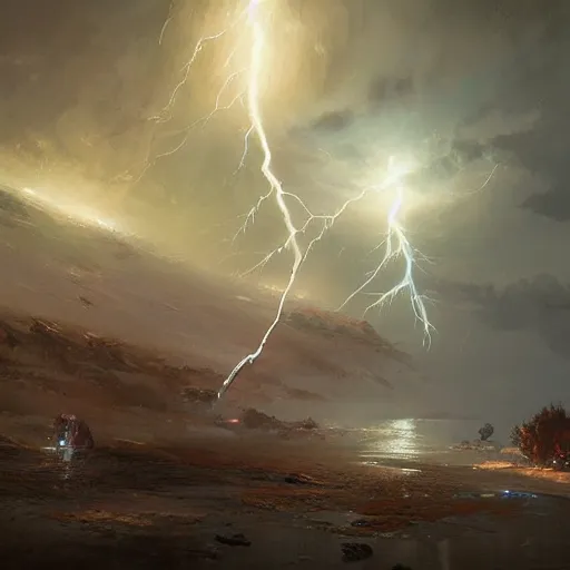 Image similar to the lightning strike by greg rutkowski and wlop