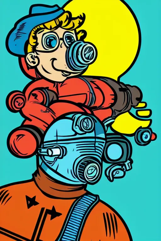 Image similar to fallout 7 6 retro futurist illustration art by butcher billy, sticker, colorful, illustration, highly detailed, simple, smooth and clean vector curves, no jagged lines, vector art, smooth andy warhol style