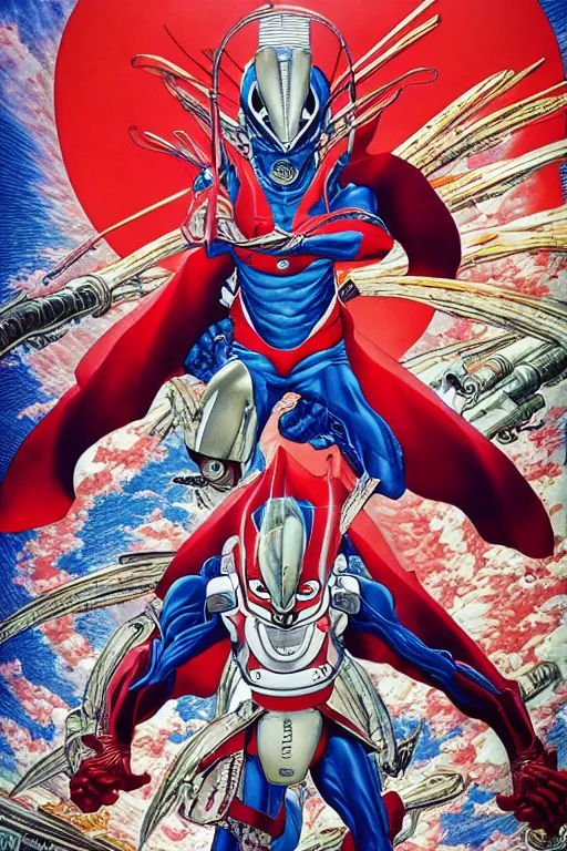 Prompt: ultraman, by yoichi hatakenaka, masamune shirow, josan gonzales and dan mumford, ayami kojima, takato yamamoto, barclay shaw, karol bak, yukito kishiro