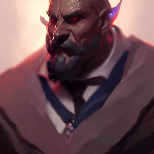 Image similar to concept art of league of legends character gentleman from hell, greg rutkowski, trending on artstation, highly detailed