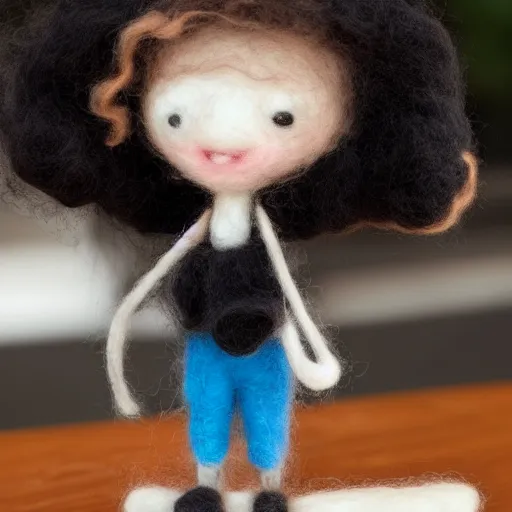 Image similar to a cute girl with curly black hair holding a skateboard from needle felting