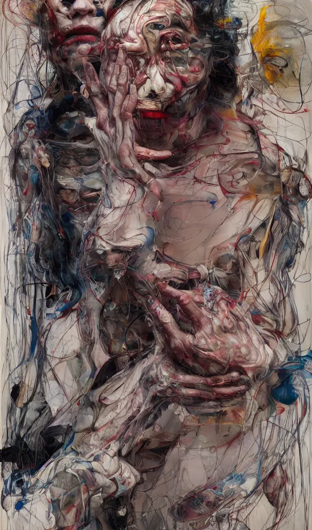 Image similar to there is ugliness in beauty, but there is beauty in ugliness. expressive sadness and fear. full body by jenny saville, scifi, neo - gothic, intricate, rich deep colors. part by james jean, part by adrian ghenie and gerhard richter.