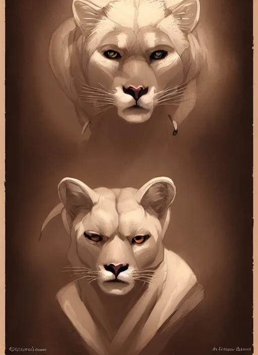 Image similar to beautiful portrait commission of a male furry anthro albino mountain lion in an old-timey Saloon. Atmospheric. Character design by charlie bowater, ross tran, artgerm, and makoto shinkai, detailed, inked, western comic book art