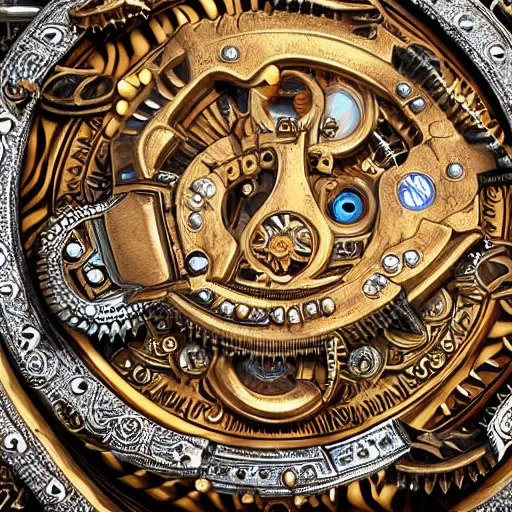 Image similar to A steampunk roaring tiger head made from ornate engraved full plate armor and watch gears and jewels and gems, macro shot by Justin Gerard, unreal engine, detailed, intricate, physically based rendering