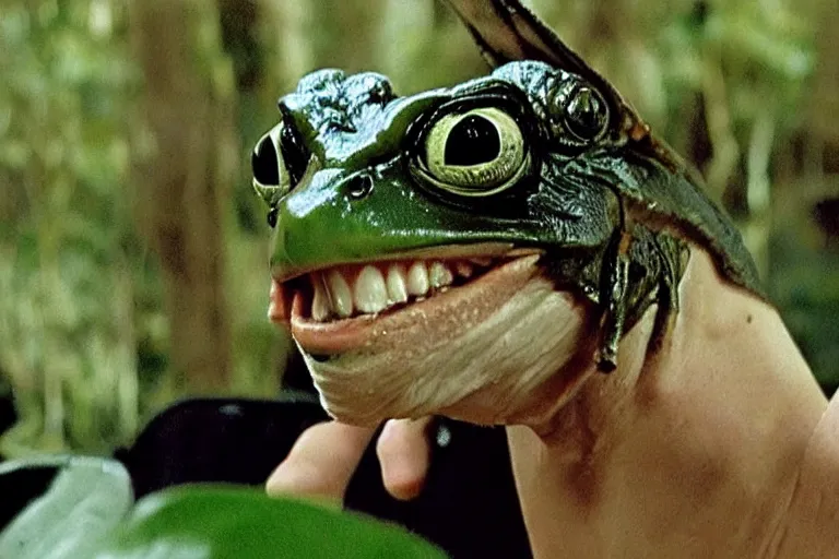 Image similar to frank in donnie darko but with a frog disguise