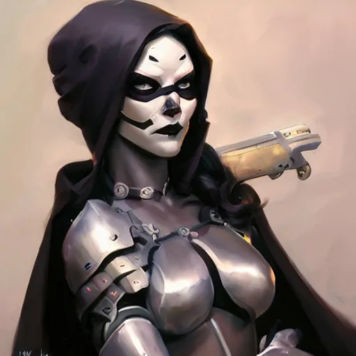 Image similar to greg manchess portrait painting of partially armored lady death as overwatch character, medium shot, asymmetrical, profile picture, organic painting, sunny day, matte painting, bold shapes, hard edges, street art, trending on artstation, by huang guangjian and gil elvgren and sachin teng