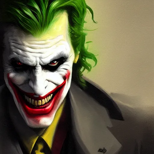 Image similar to joker, serious, paint by greg rutkowski