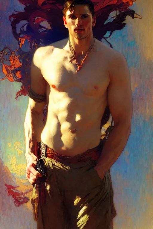 Prompt: attractive man, marvel, cool colors, painting by gaston bussiere, craig mullins, greg rutkowski, alphonse mucha