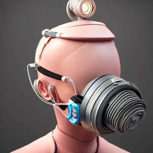 Image similar to intense futuristic bespoke vr headset respirator with long cables like dreadlocks on a set of twin humble hypebeasts, by ilya kuvshinov and james jean and sorayama and ikeuchi and hyein seo and hiroya oku and gilleard james, artstation trending, 8 k, 3 d render, photorealistic, volumetric lighting caustics, pink