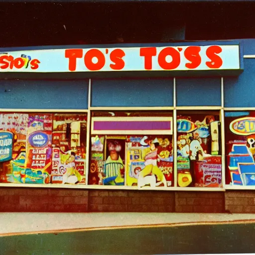 Prompt: 1 9 8 0's toys r us store, 1 6 mm film, 1 9 1 0 s, autochrome