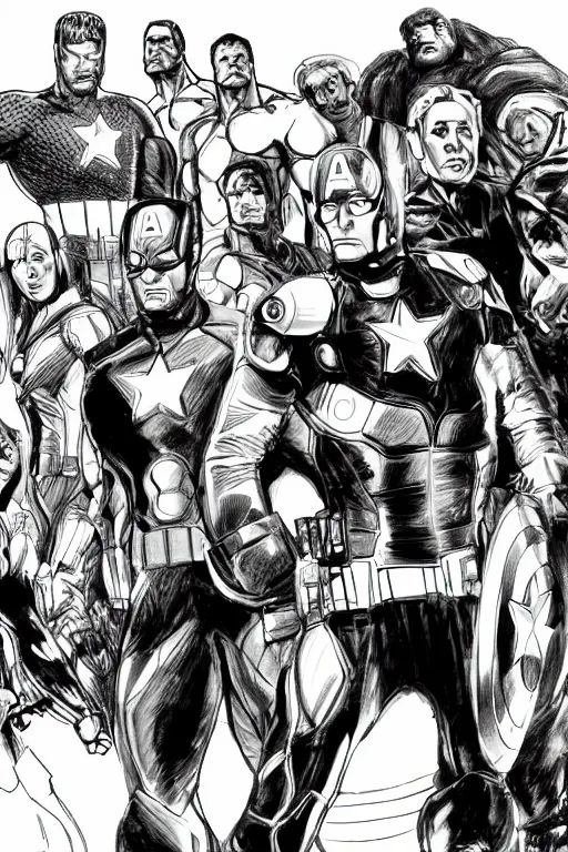 Image similar to sketch of the avengers, high definition,