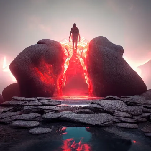 Prompt: Infiniti pool sitting in hell. intricate artwork by artstation. halo. octane render, cinematic, hyper realism, octane render, 8k, bokeh, demonic, dark, devil, demons, mist, red illuminating fog, rocks, hell. scheme.