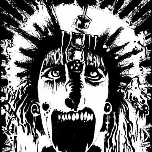 Prompt: maximalist white zombie ablumn art