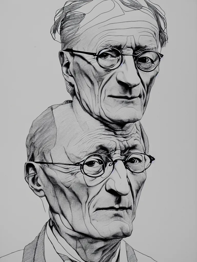 Prompt: continuous line lineart line art portrait of hermann hesse.