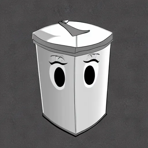 Prompt: Anime style illustration of a trash can with a face