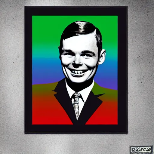 Prompt: rainbow smiling happy alan turing. pop art.