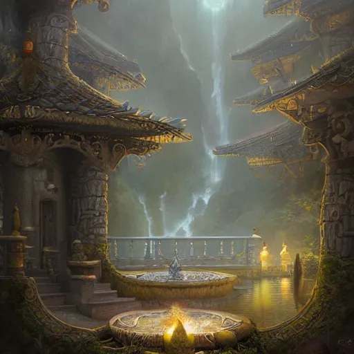 Prompt: an intricate matte painting of a panda forum in a mythological realm, by Christophe Vacher and Bastien Lecouffe-Deharme, trending on artstation