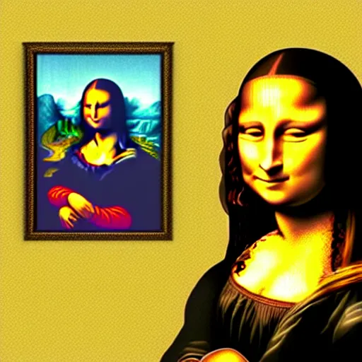 Prompt: mona lisa painted by lisa frank