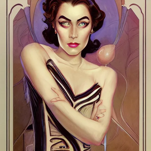 Image similar to a streamline moderne, art nouveau, multi - ethnic and multi - racial portrait in the style of charlie bowater, and in the style of donato giancola, and in the style of charles dulac. expressive, very large eyes. symmetry, ultrasharp focus, dramatic lighting, photorealistic digital painting, intricate, elegant, highly detailed, centered.