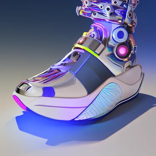 Prompt: futuristic cyber balenciaga sneakers, robot anatomy, highly detailed, 8 k, pbr, surreal, colorful, direct lighting, hyper realistic,