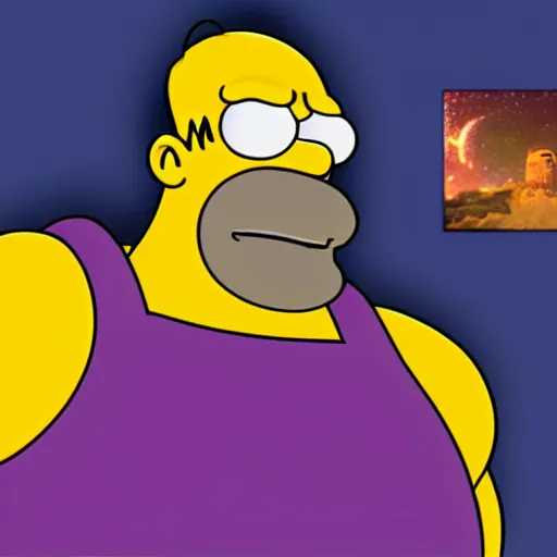 Prompt: CG lifelike Homer Simpson as Thanos, cinematic, 4K