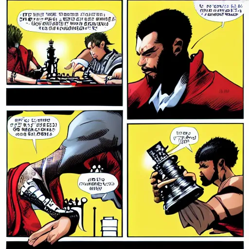 Prompt: king ( from tekken ) playing chess, comicbook style