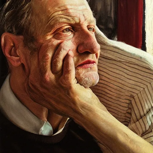 Prompt: high quality high detail painting by lucian freud, hd, portrait of nick swinmurn, photorealistic lighting