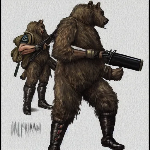 Prompt: concept art of a high fantasy ww1 bear beast-man soldier using a bazooka trending on artstation, detailed high resolution