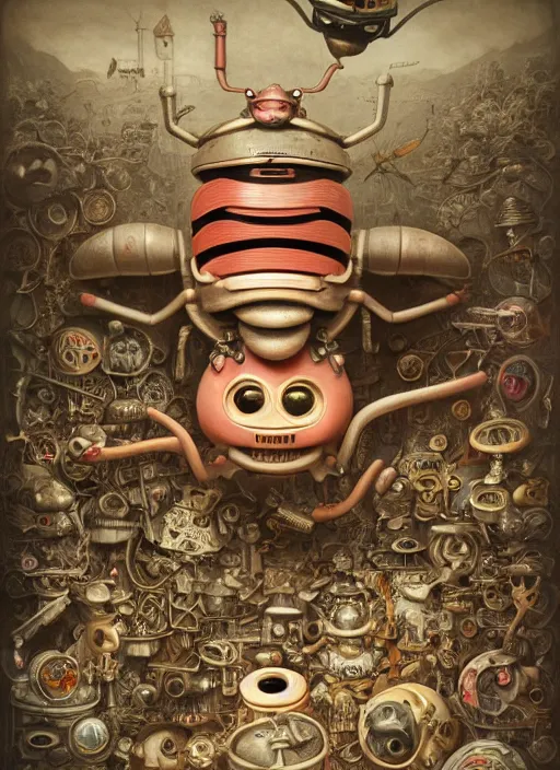 Image similar to highly detailed wide - angle portrait of a retro mechanical insect toy, nicoletta ceccoli, mark ryden, lostfish, earl nore, hyung tae, frank frazetta, global illumination, detailed and intricate environment