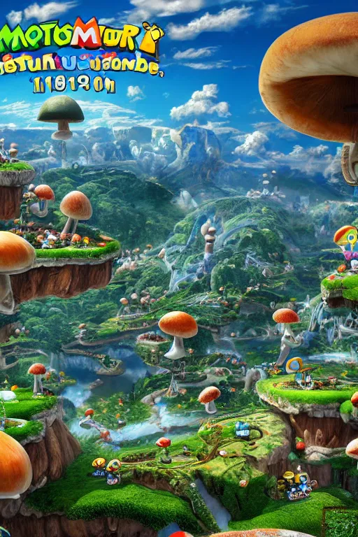 Prompt: Photo realistic, 8K UHD,high resolution : (background = the mushroom kingdom in the style of futuristic 18th/19th/20th century concept art detailed realistic )