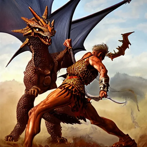 Image similar to warrior fighting a dragon by Wayne Reynolds