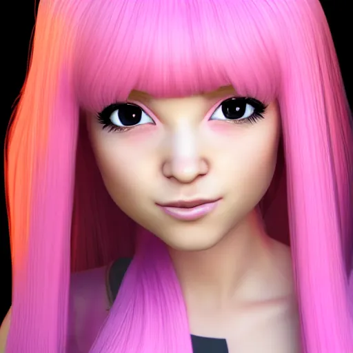 Image similar to A portrait of Nikki from Shining Nikki, a cute 3d cgi toon young woman with long pink hair, full bangs, hazel amber eyes, full face, light makeup, pale skin, Chinese, medium shot, mid-shot, soft focus, 4k, trending on artstation, as a Fortnite character