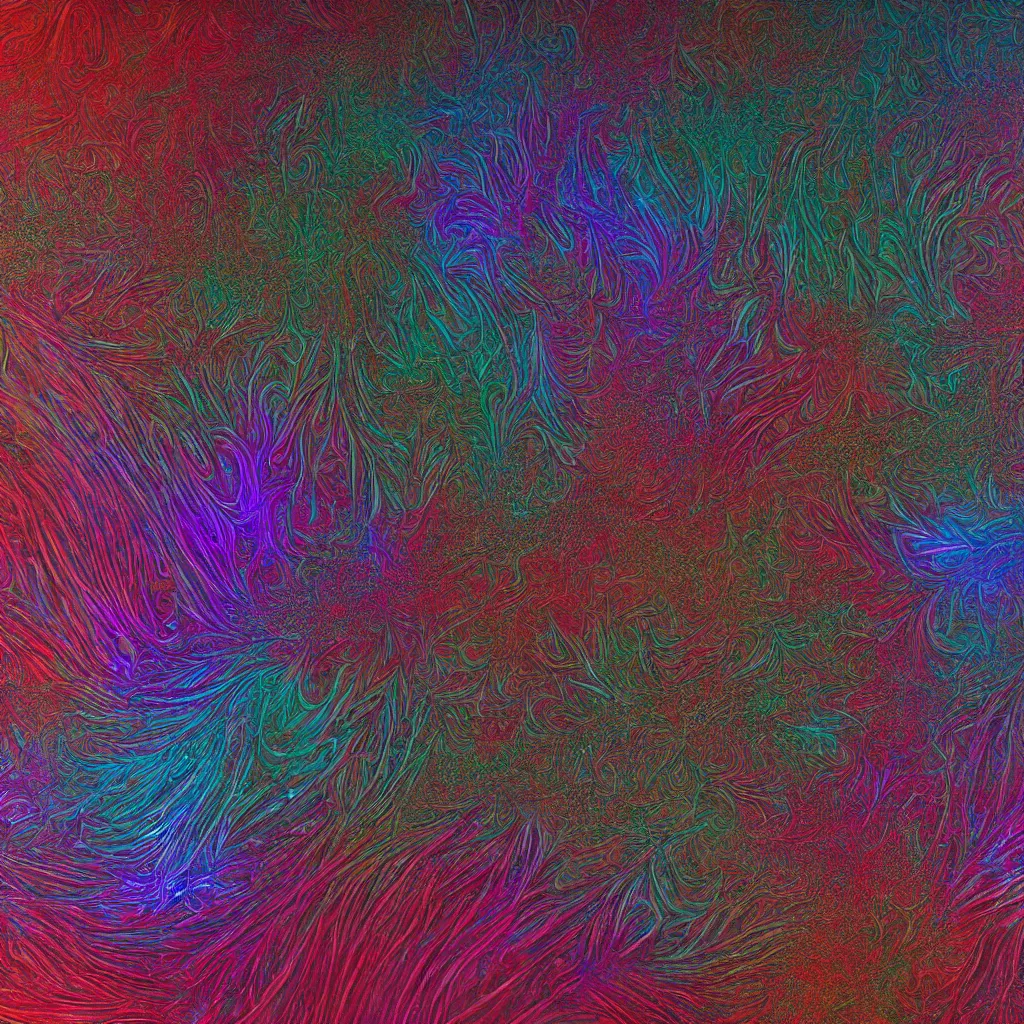 Prompt: an highly detailed irregular warped fractal of feathers by Emek Golan, background of outer space neon nebulas by Pilar Gogar, 8k hdr octane render