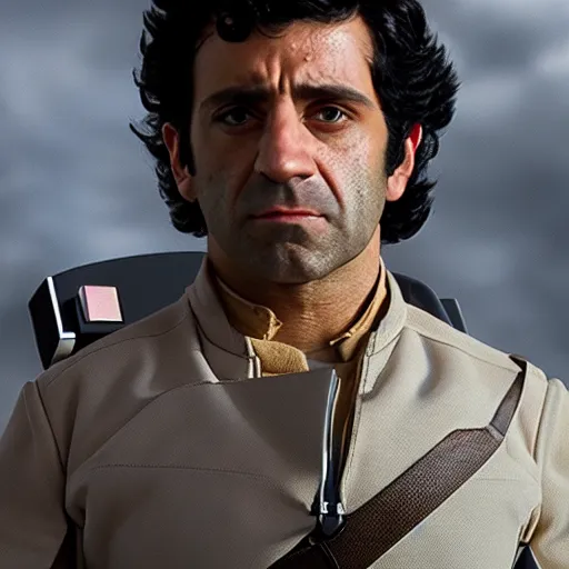 Image similar to cinematic portrait of poe dameron, 2 4 mm lens, accurate, photoreal