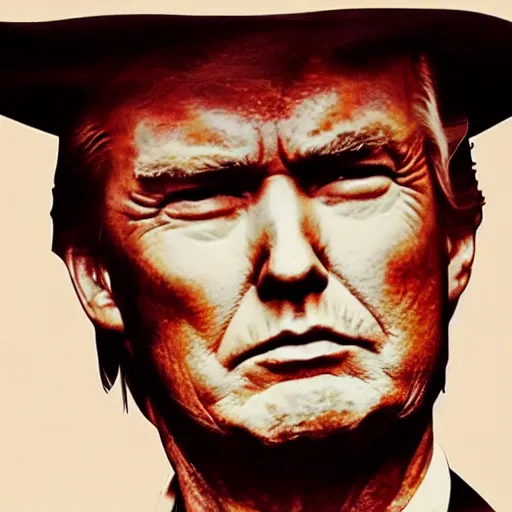 Image similar to an 1 8 0 0 s photo of donald trump playing the role of clint eastwood, squinting at high noon, in the style of a clint eastwood movie, the good, the bad and the ugly, clint eastwood, vibe, donald trump, glory days, mount rushmore, justice, american flag, independence, patriotism, apple pie, black and white, artgerm