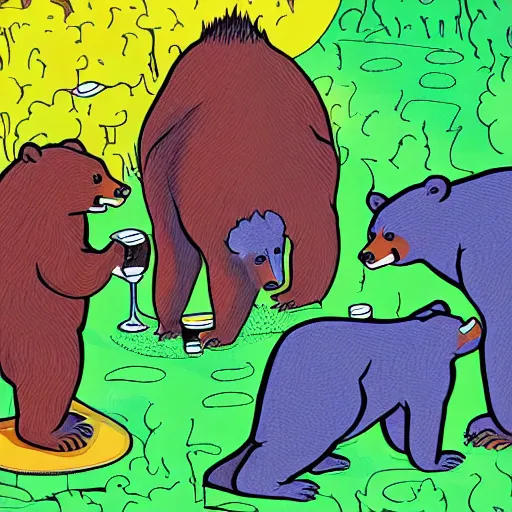 Image similar to a group of friends drinking bear, comic art, highly detailed, colorful