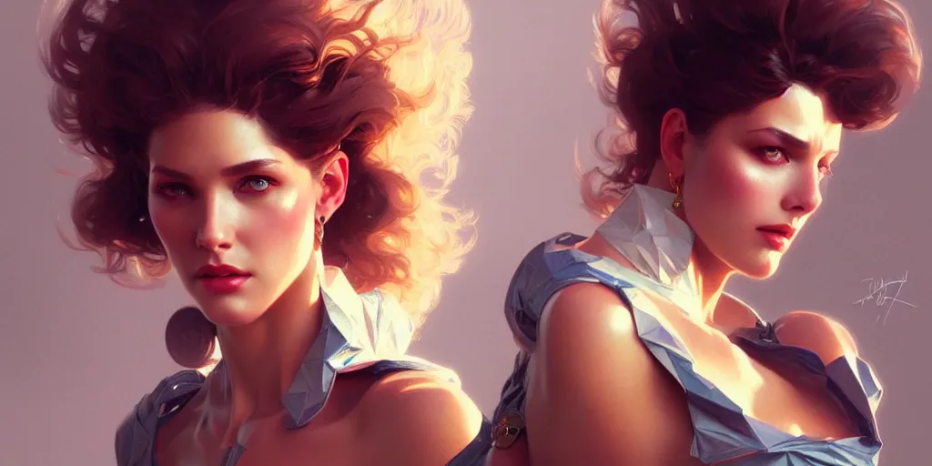 Image similar to a 1 9 8 0 s female glamorous model, highly detailed, digital painting, artstation, concept art, matte, sharp focus, illustration, art by artgerm and greg rutkowski and alphonse mucha