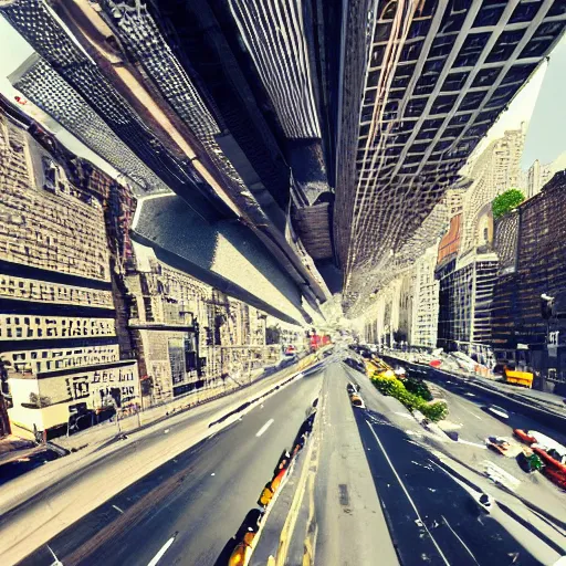 Image similar to an ant's POV of a new york city street