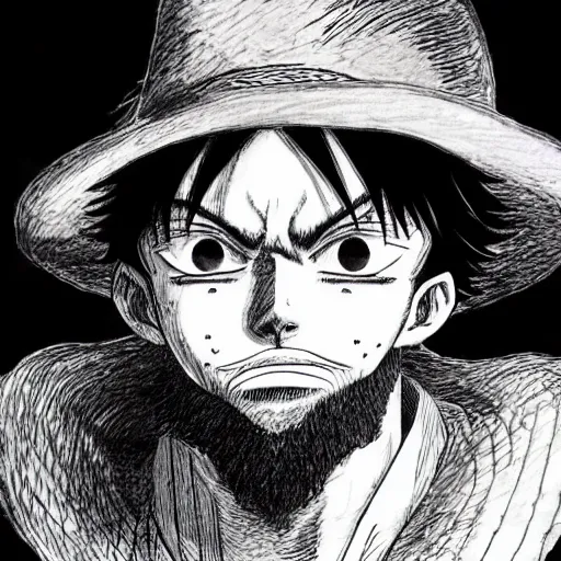 Prompt: [ luffy mustache ] ( by kim jung gi ) ( by kentaro miura ) ( by george morikawa )