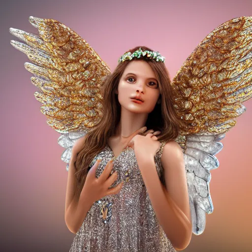 Image similar to beautiful angel with crystal wings, highly detailed, 4k, HDR, award-winning photo