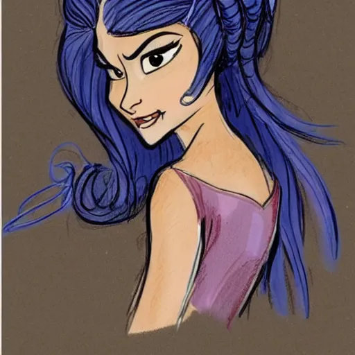 Image similar to milt kahl sketch of victoria justice with tendrils hair style as princess padme from star wars episode 3