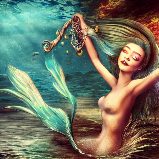 Prompt: beautiful mermaid siren, siren song, siren rock, beautiful mermaid, photoreal, 8 k resolution