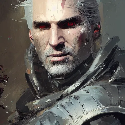 Image similar to geralt of rivia, paint by Wadim Kashin