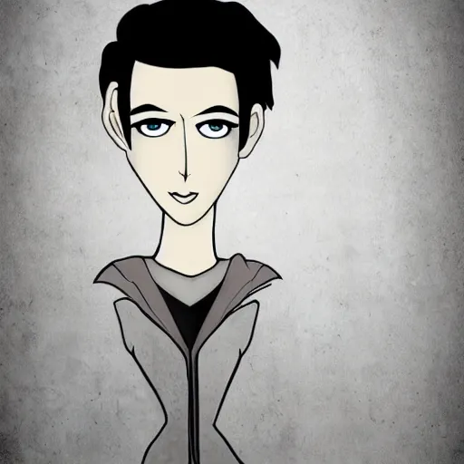 Image similar to young man portrait, black hair, skinny, corpse bride art style