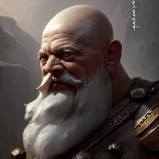 Image similar to hyperrealistic mixed media image of a dwarfish god of warfare, stunning 3 d render inspired art by greg rutkowski and xiang duan and thomas eakes, realistic, highly detailed attributes and atmosphere, dim volumetric cinematic lighting, 8 k octane detailed render, post - processing, masterpiece,