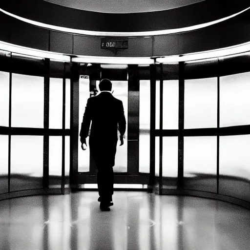 Image similar to a man in an elevator that moves horizontally and vertically