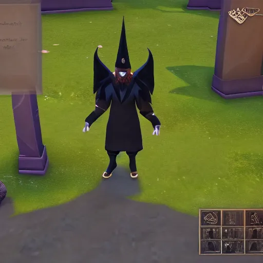 Image similar to an anthropomorphic black goat wizard in the sims 4, screenshot