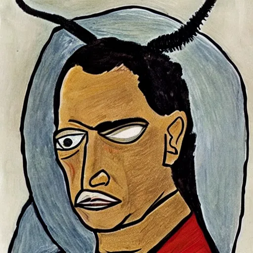 Prompt: official portrait of president scorpion king in the style of Picasso